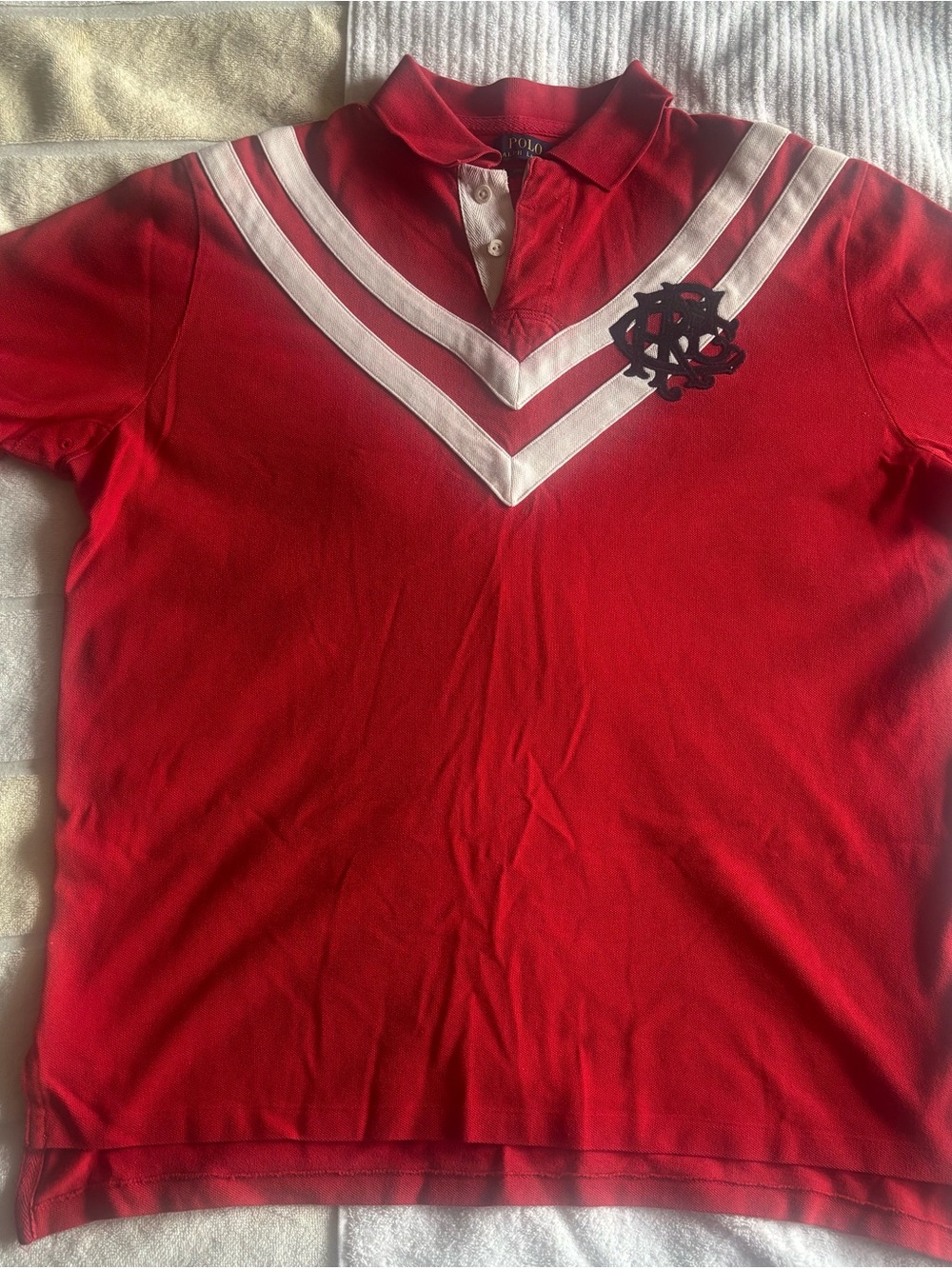 Ralph Lauren mens XL Red Polo rugby with White Chevron Stripes